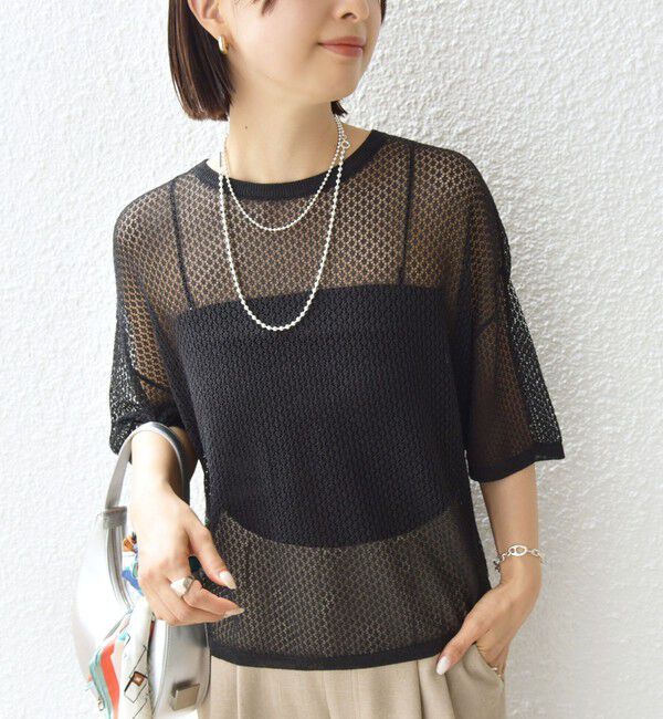 SHIPS for women「〈手洗い可能〉メッシュ編 半袖 ニット プルオーバー」|ニット・セーター|