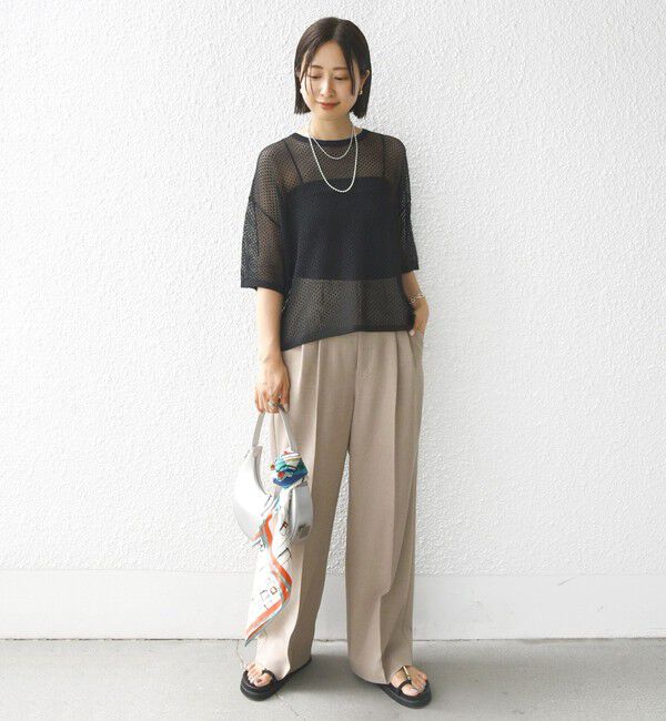 SHIPS for women「〈手洗い可能〉メッシュ編 半袖 ニット プルオーバー」|ニット・セーター|