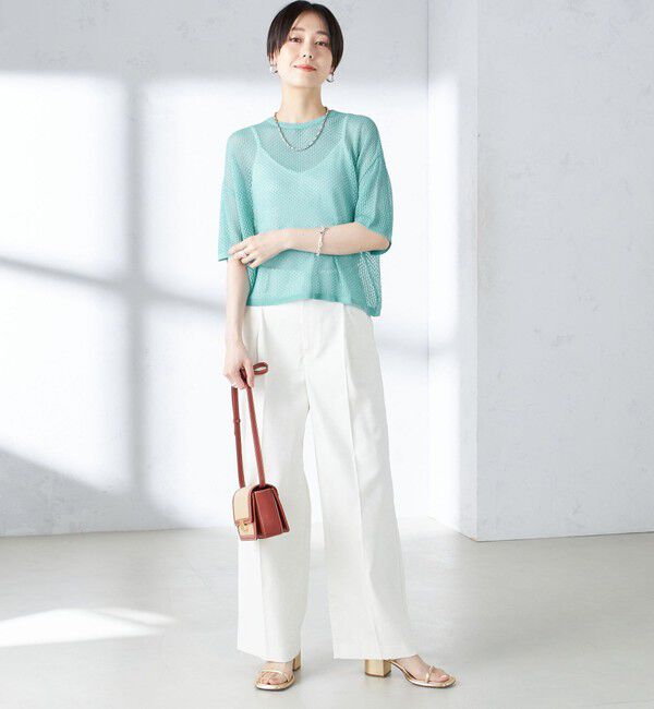 SHIPS for women「〈手洗い可能〉メッシュ編 半袖 ニット プルオーバー」|ニット・セーター|