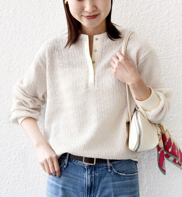 SHIPS for women「《予約》【WEB限定】〈手洗い可能〉ウェーブ クレープ ヘンリー 2WAY プルオーバー」|Tシャツ・カットソー|ナチュラル