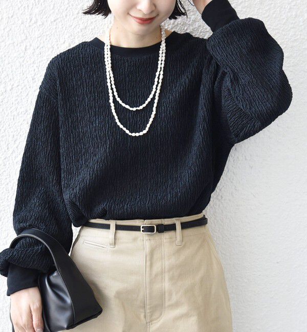 SHIPS for women「《予約》【WEB限定】〈手洗い可能〉ウェーブ クレープ ヘンリー 2WAY プルオーバー」|Tシャツ・カットソー|