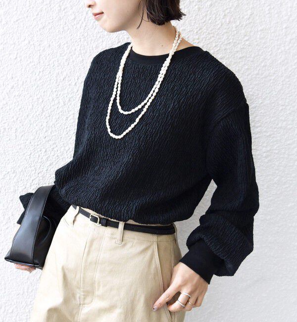 SHIPS for women「《予約》【WEB限定】〈手洗い可能〉ウェーブ クレープ ヘンリー 2WAY プルオーバー」|Tシャツ・カットソー|