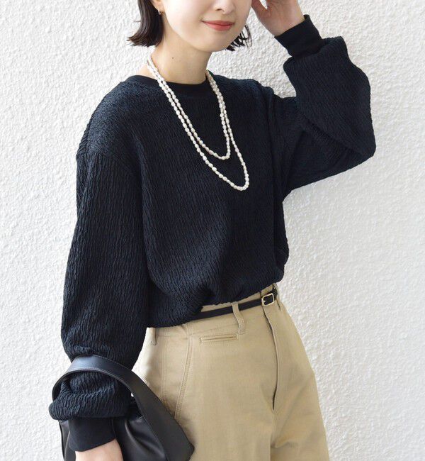 SHIPS for women「《予約》【WEB限定】〈手洗い可能〉ウェーブ クレープ ヘンリー 2WAY プルオーバー」|Tシャツ・カットソー|