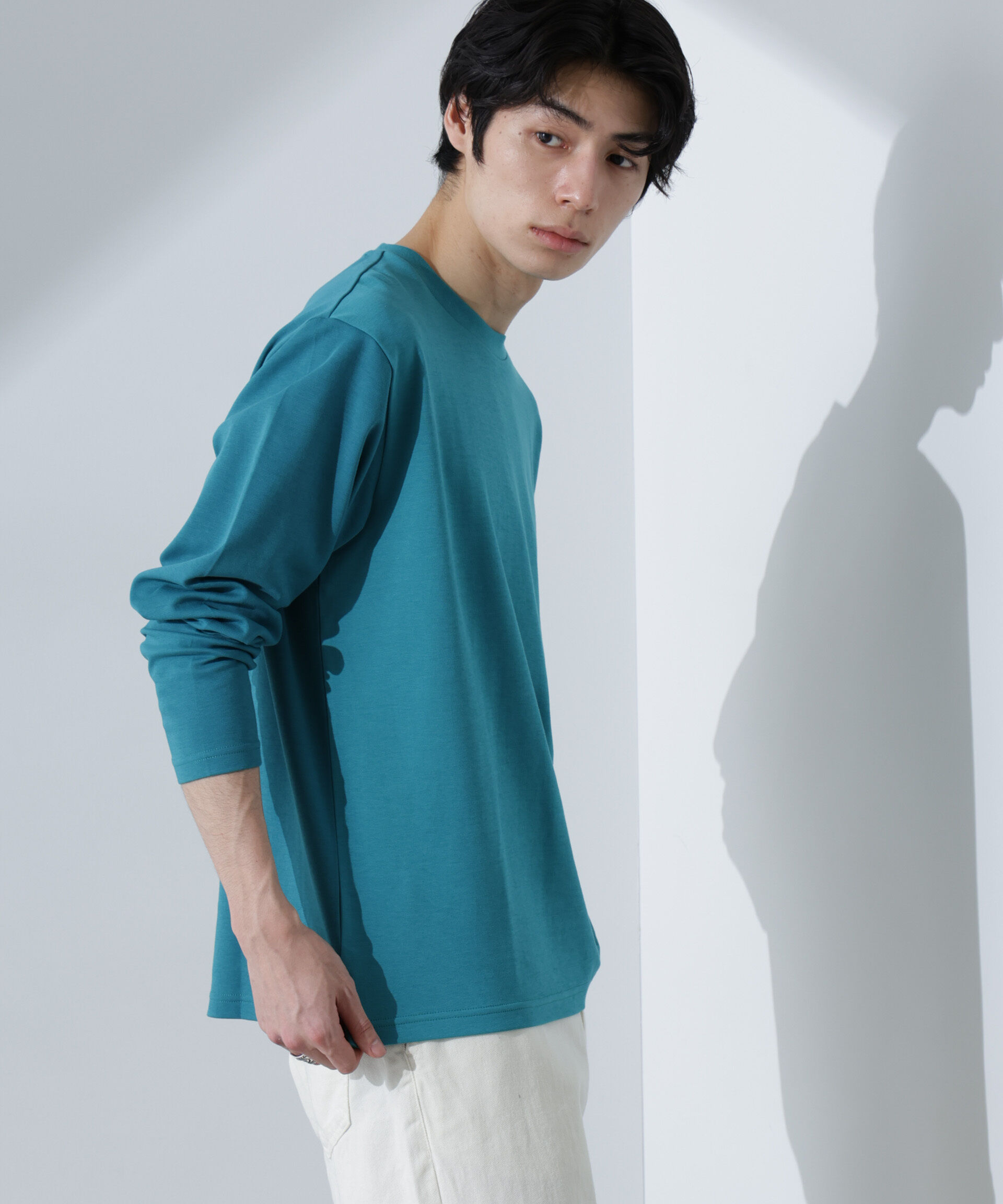 nano･universe「2トーンシルケットTシャツ 長袖」|Tシャツ・カットソー|ターコイズ