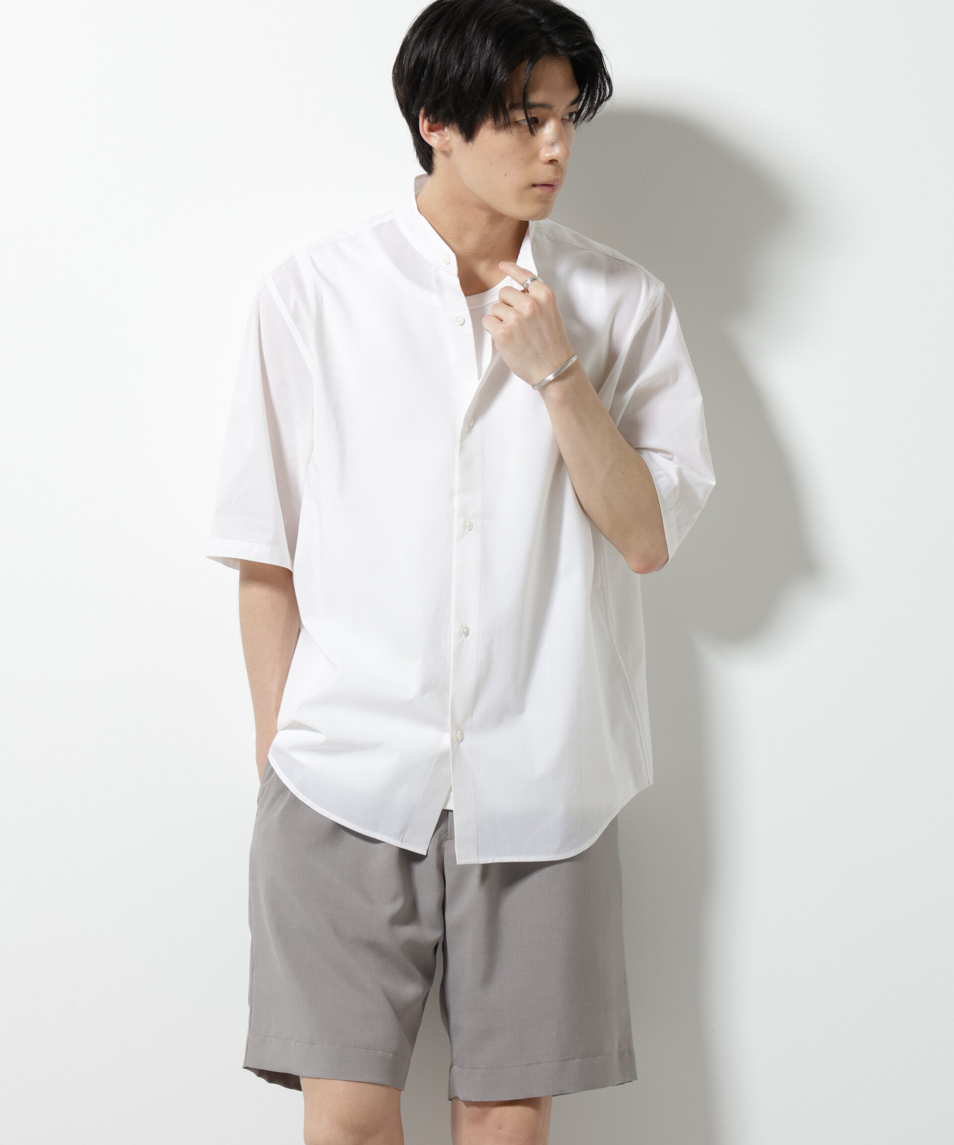 nano･universe「TEXBRID(R)バンドカラーシャツ 半袖」|シャツ・ブラウス|