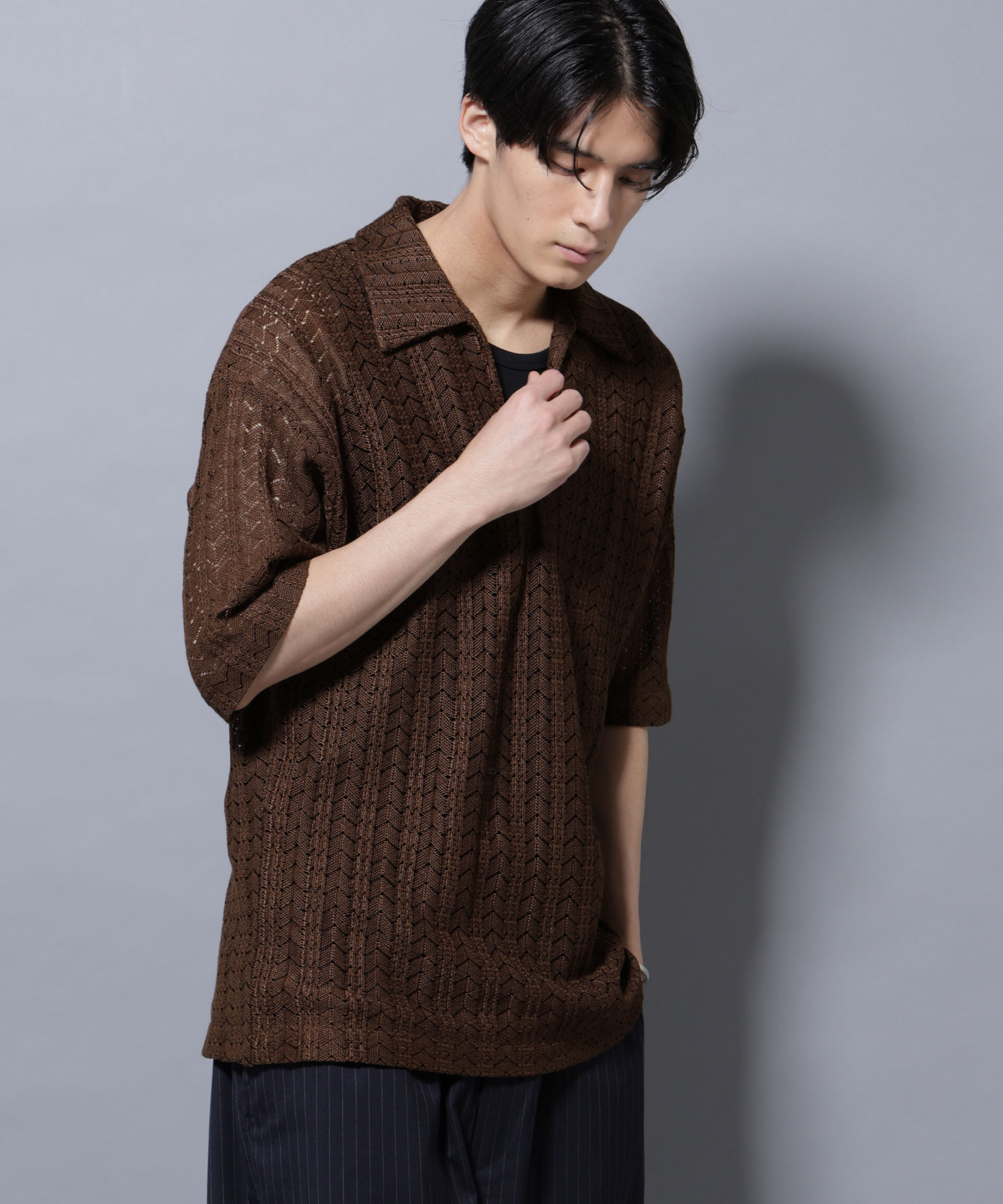 nano･universe「メッシュラッセル スキッパーポロ」|ニット・セーター|