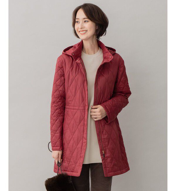 自由区「【洗える】ブライトキルト フード付きコート」|ミリタリー・モッズコート|レッド系