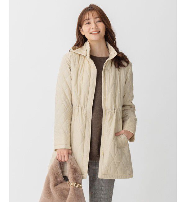自由区「【洗える】ブライトキルト フード付きコート」|ミリタリー・モッズコート|ベージュ系