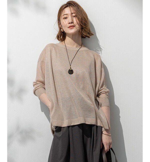 23区「【洗える】シャイニーシアー ボートネック ニット」|ニット・セーター|ベージュ系