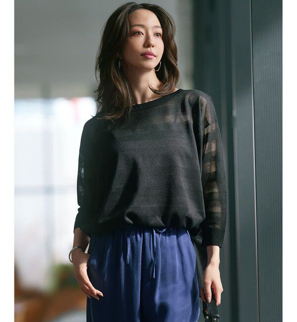 23区「【洗える】シャイニーシアー ボートネック ニット」|ニット・セーター|ﾌﾞﾗｯｸﾎ