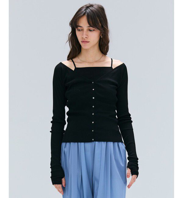 BEIGE,「【洗える・BAILA 10月号掲載】MARINO / 2WAYリブコンパクトカーディガン」|Tシャツ・カットソー|Black