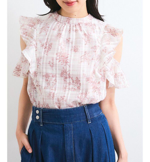 VIS「【洗える】2WAYショルダーシアーチェックブラウス」|シャツ・ブラウス|