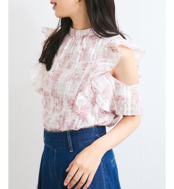 VIS「【洗える】2WAYショルダーシアーチェックブラウス」|シャツ・ブラウス|