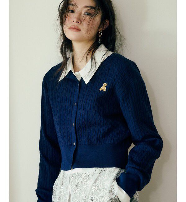 VIS「【POLO BCS】ミニケーブルノーカラーカーディガン」|カーディガン|ネイビー(40)