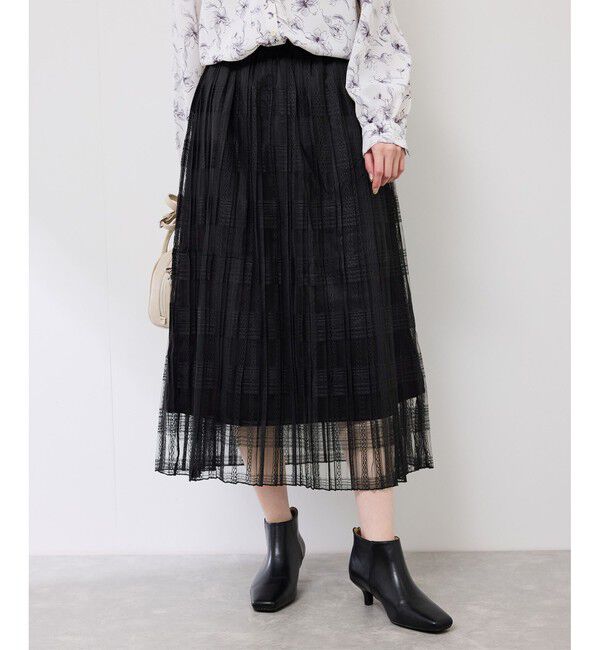 Rope&rsquo;Picnic「レースプリーツロングスカート」|スカート|ブラック(01)