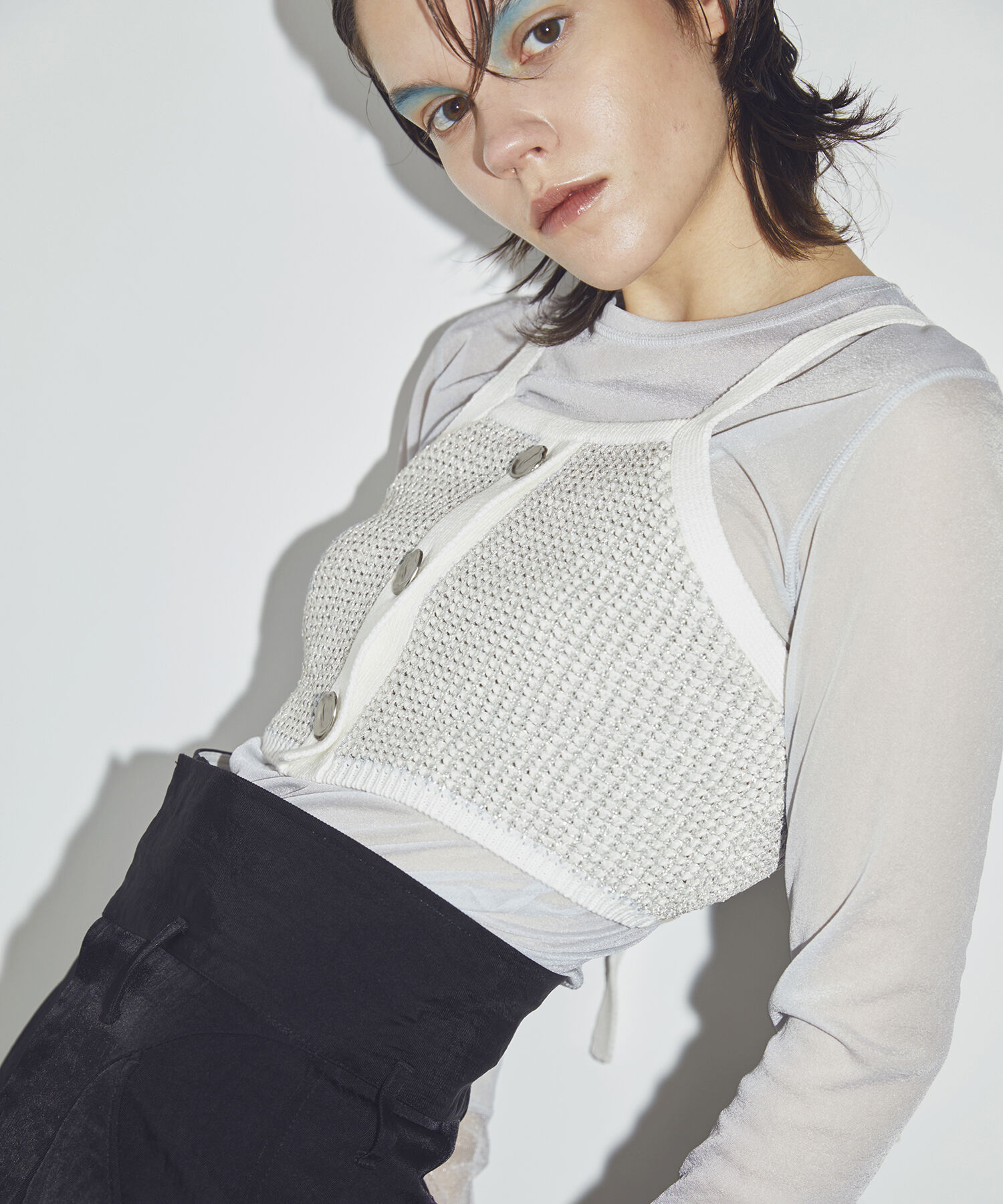 ADAM ET ROPE'「ラメパターンニットキャミ」|キャミソール|シルバー系(94)