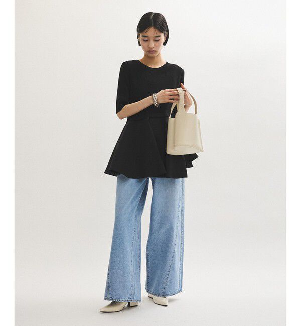 ADAM ET ROPE'「ペプラムコンビハーフスリーブニット」|ニット・セーター|