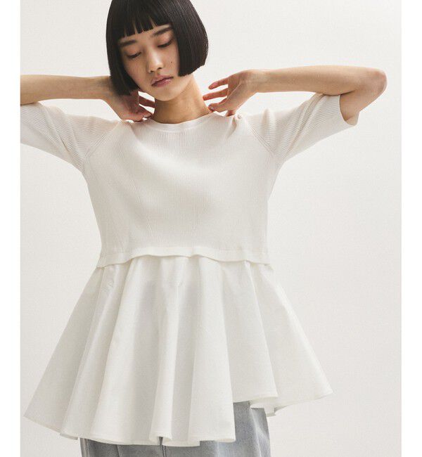 ADAM ET ROPE'「ペプラムコンビハーフスリーブニット」|ニット・セーター|