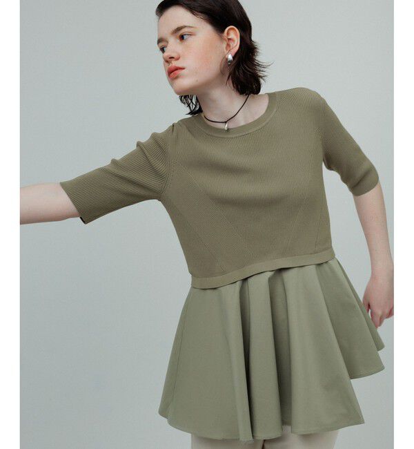 ADAM ET ROPE'「ペプラムコンビハーフスリーブニット」|ニット・セーター|