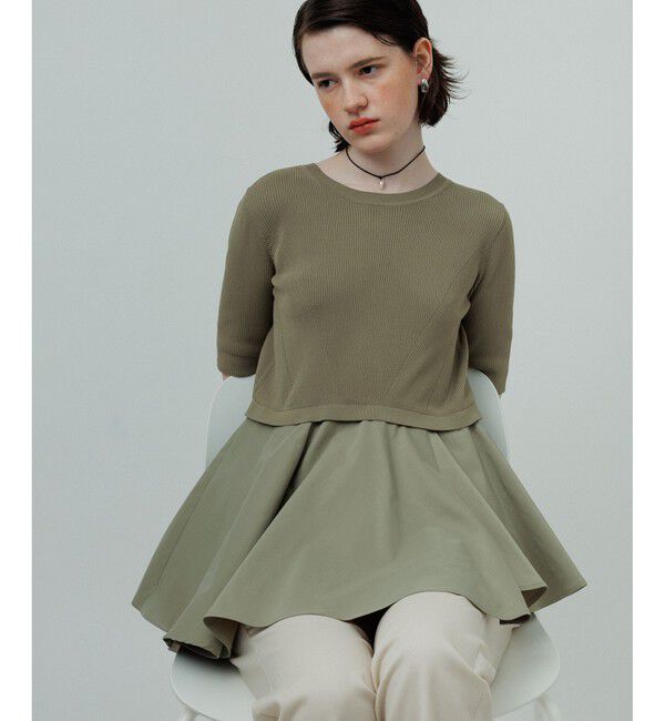 ADAM ET ROPE'「ペプラムコンビハーフスリーブニット」|ニット・セーター|