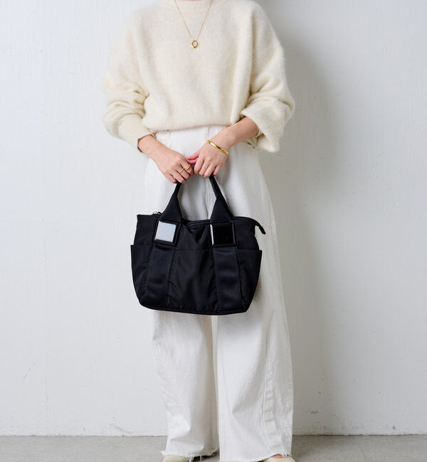  「【ポケット７個/ショルダー付/A4対応】スクエア樹脂パーツトートバッグ M」|トートバッグ|