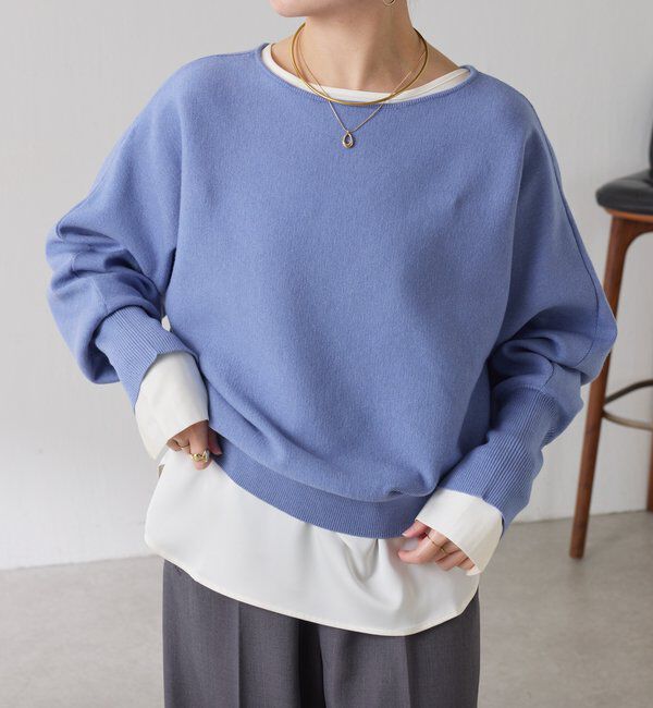  「袖リブ２WAYドルマンニット」|ニット・セーター|ブルー