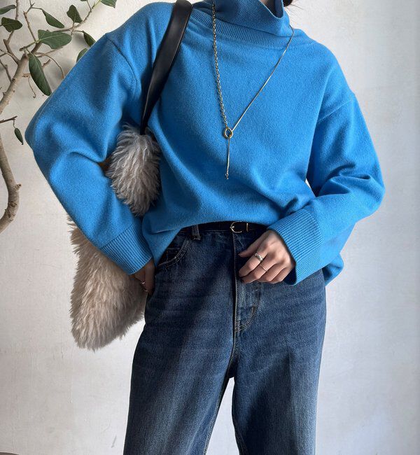  「ウール混タートルチュニック」|ニット・セーター|ブルー