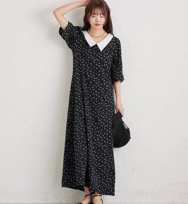  「襟付きフラワーワンピース」|ワンピース|