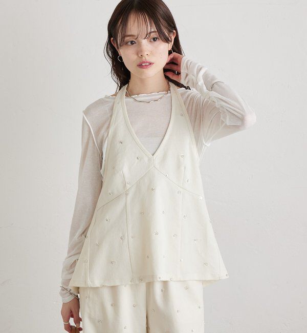  「ビジューフラワーホルタービスチェ」|シャツ・ブラウス|
