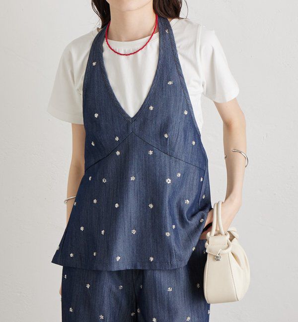  「ビジューフラワーホルタービスチェ」|シャツ・ブラウス|