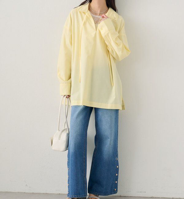  「ボタンスリットフレアデニム」|デニム|