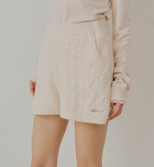  「【セットアップ対応】ケーブルショートニットパンツ」|チノ|