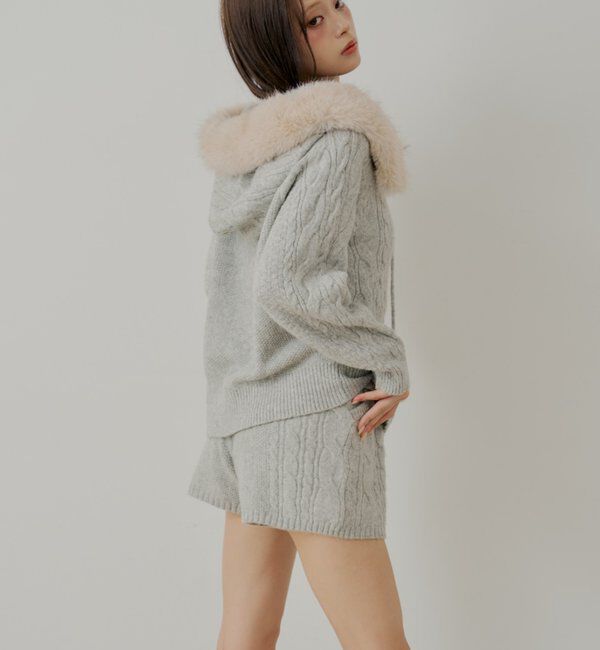  「【セットアップ対応】ケーブルショートニットパンツ」|チノ|