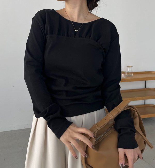  「ベア切替ギャザーT」|Tシャツ・カットソー|ブラック