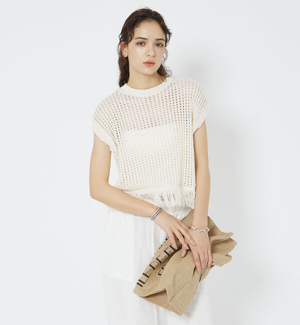 Rouge vif「メッシュニットフリンジショートプルオーバー」|ニット・セーター|