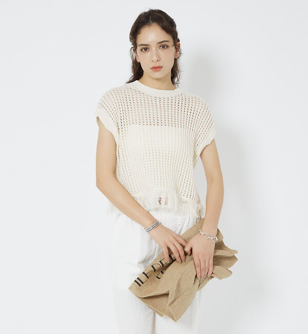 Rouge vif「メッシュニットフリンジショートプルオーバー」|ニット・セーター|