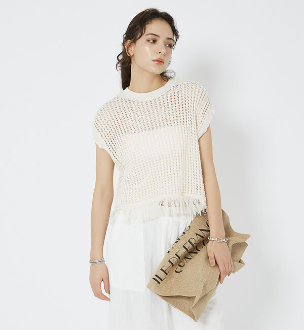 Rouge vif「メッシュニットフリンジショートプルオーバー」|ニット・セーター|