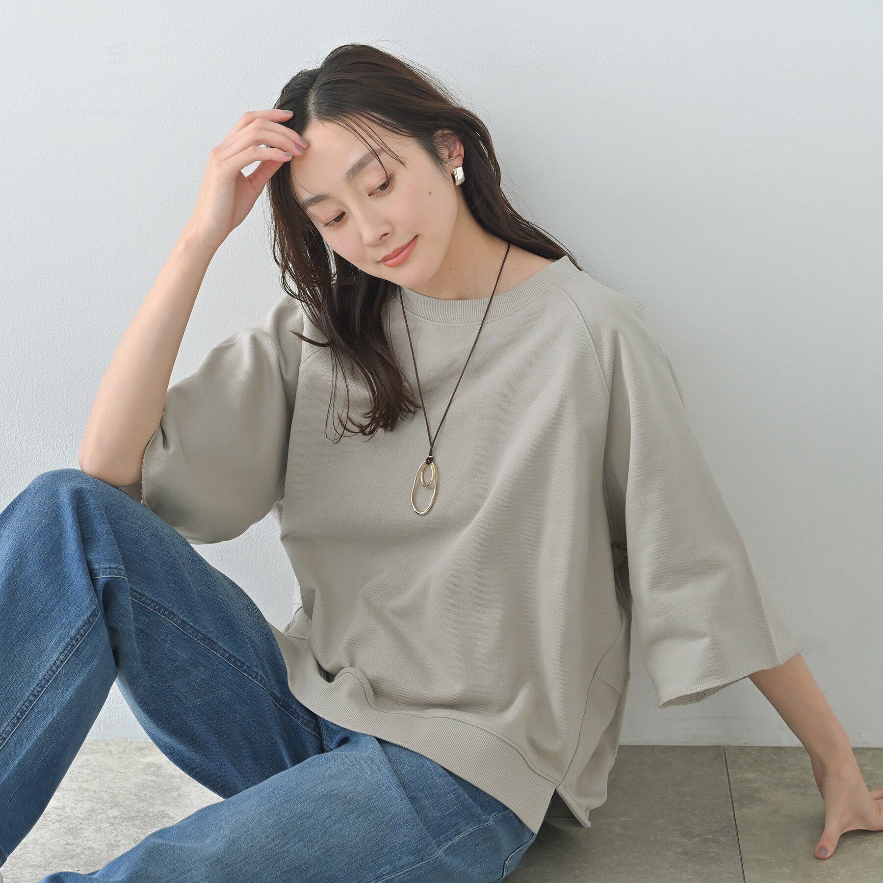 UNTITLED「【Liyoca】裏毛ハーフスリーブプルオーバー」|Tシャツ・カットソー|グレージュ(050)