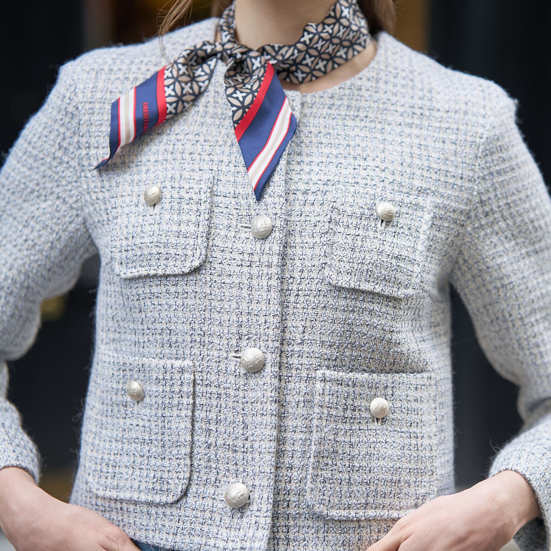 DRESSTERIOR「ラメミックスツイードジャケット」|ノーカラージャケット|