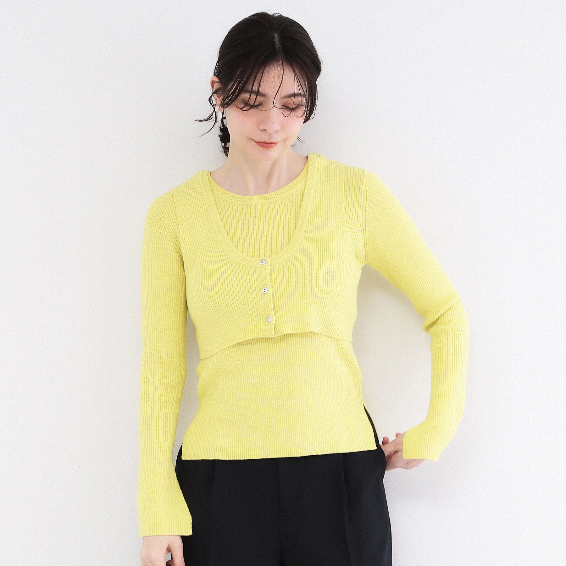 OPAQUE.CLIP「ビスチェベストsetレイヤードリブニット【洗濯機OK】」|ニット・セーター|