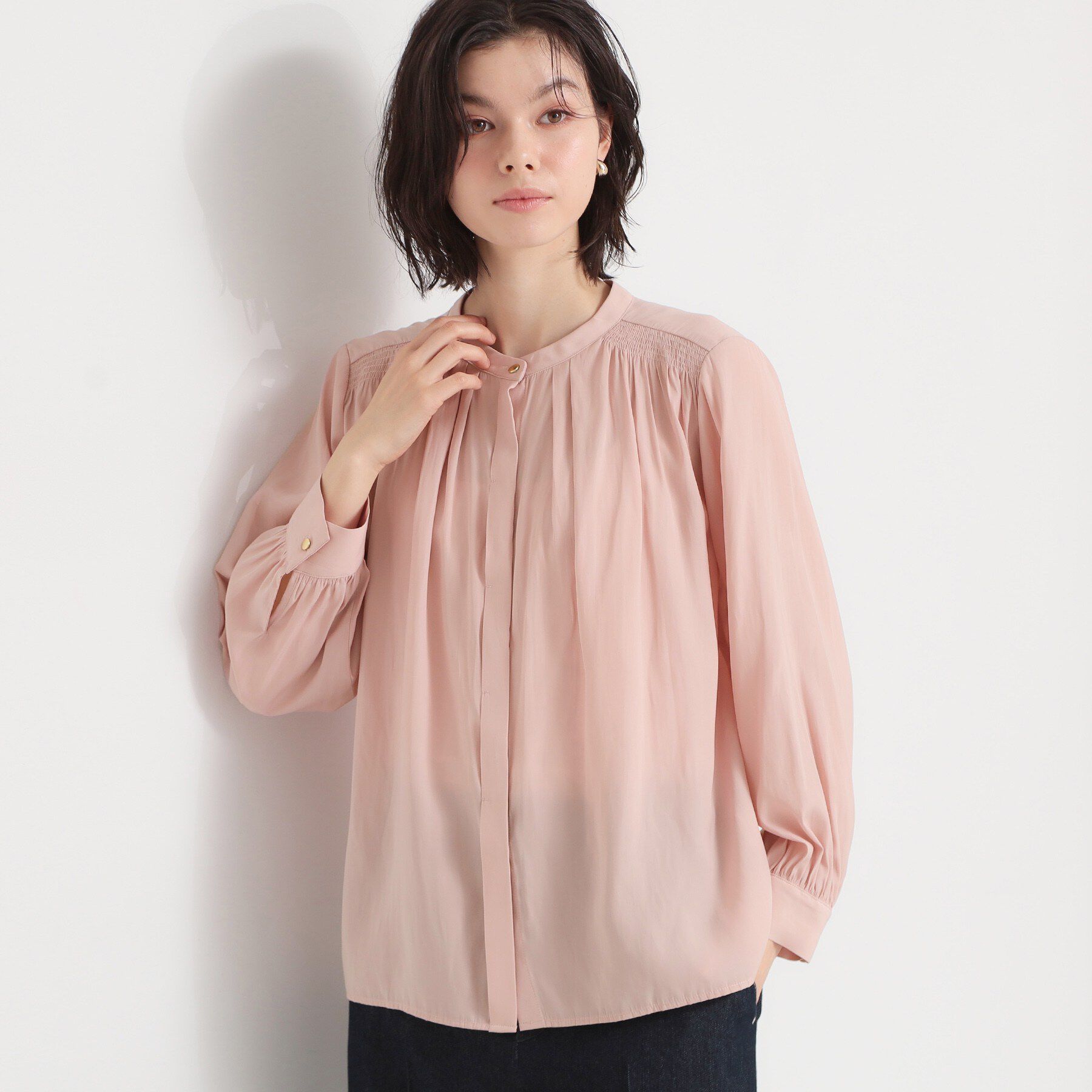 THE SHOP TK「ヴィンテージサテンギャザーブラウス」|シャツ・ブラウス|ピンク(071)