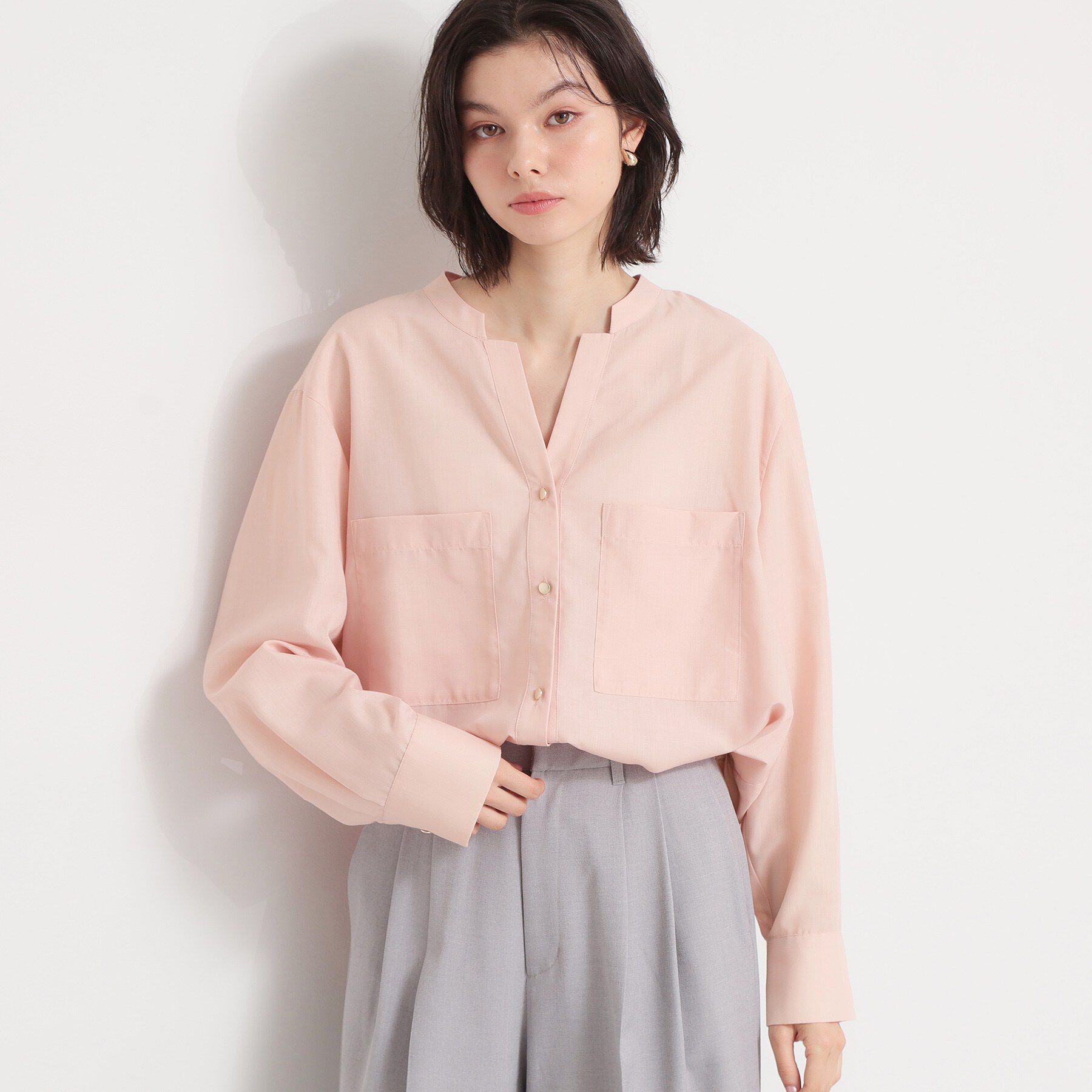 THE SHOP TK「Wポケット金ボタンシャツ」|シャツ・ブラウス|ピンク(072)