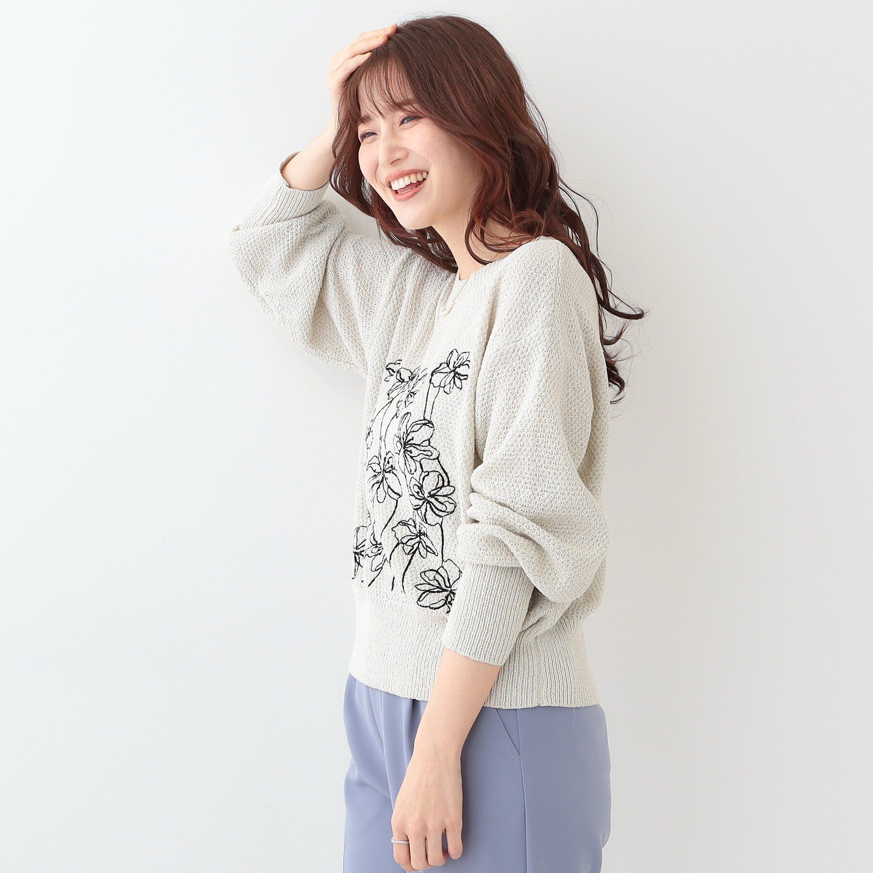 SHOO･LA･RUE「【S-LL】花柄刺繍ブークレニット」|ニット・セーター|