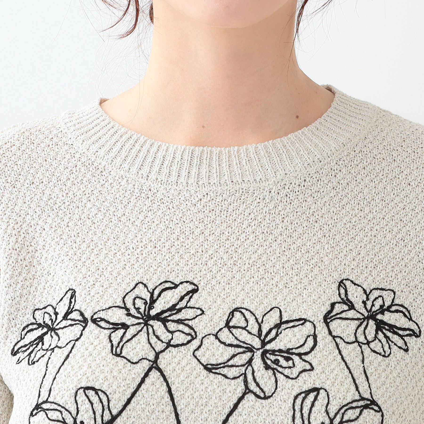 SHOO･LA･RUE「【S-LL】花柄刺繍ブークレニット」|ニット・セーター|
