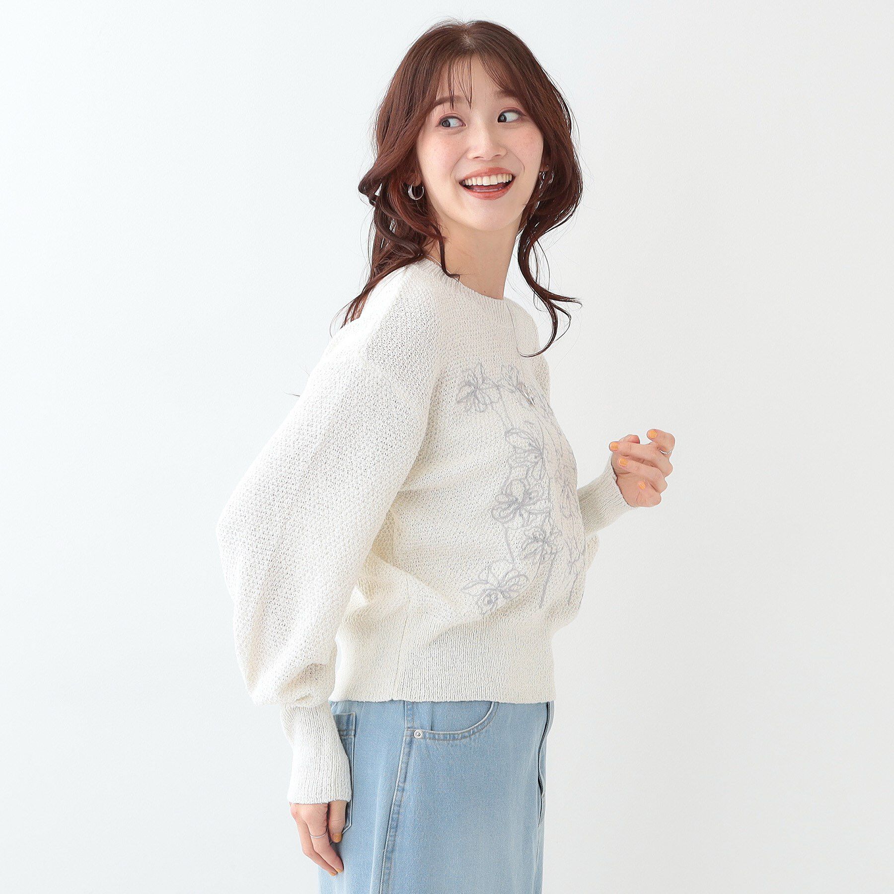 SHOO･LA･RUE「【S-LL】花柄刺繍ブークレニット」|ニット・セーター|