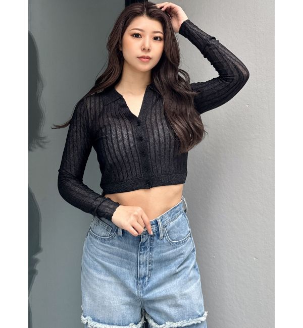 GYDA「シアーニットポロトップス」|ニット・セーター|