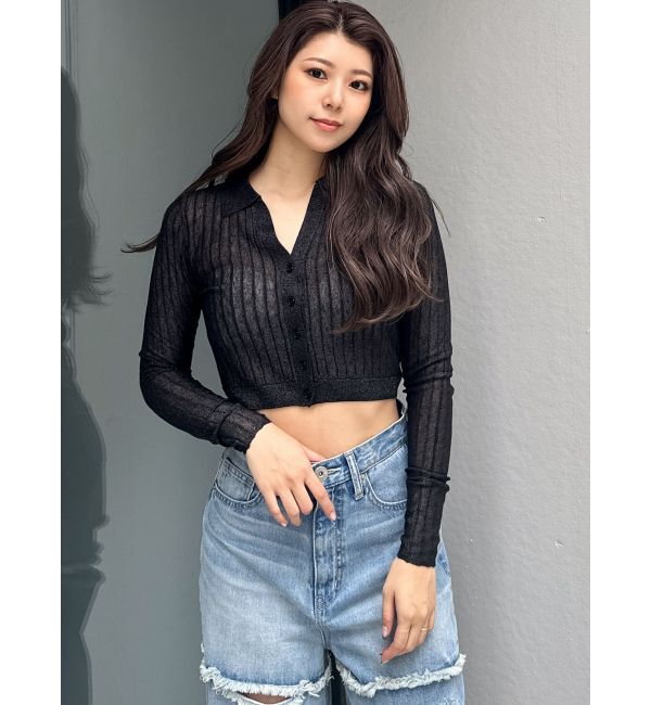 GYDA「シアーニットポロトップス」|ニット・セーター|