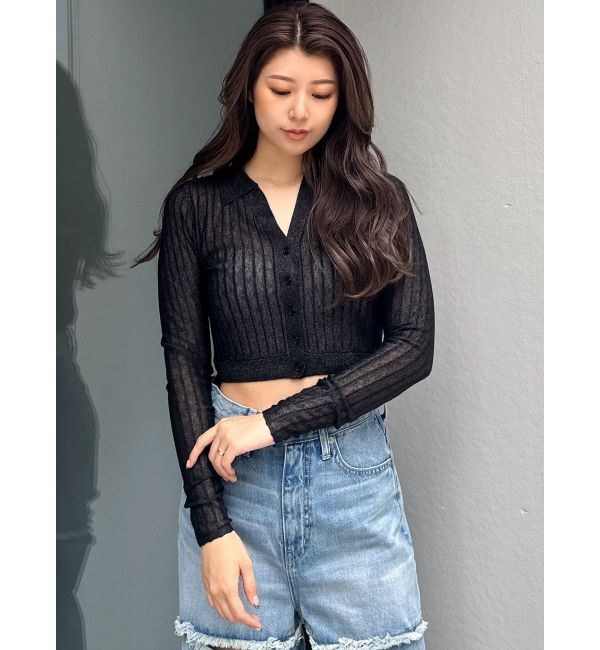 GYDA「シアーニットポロトップス」|ニット・セーター|