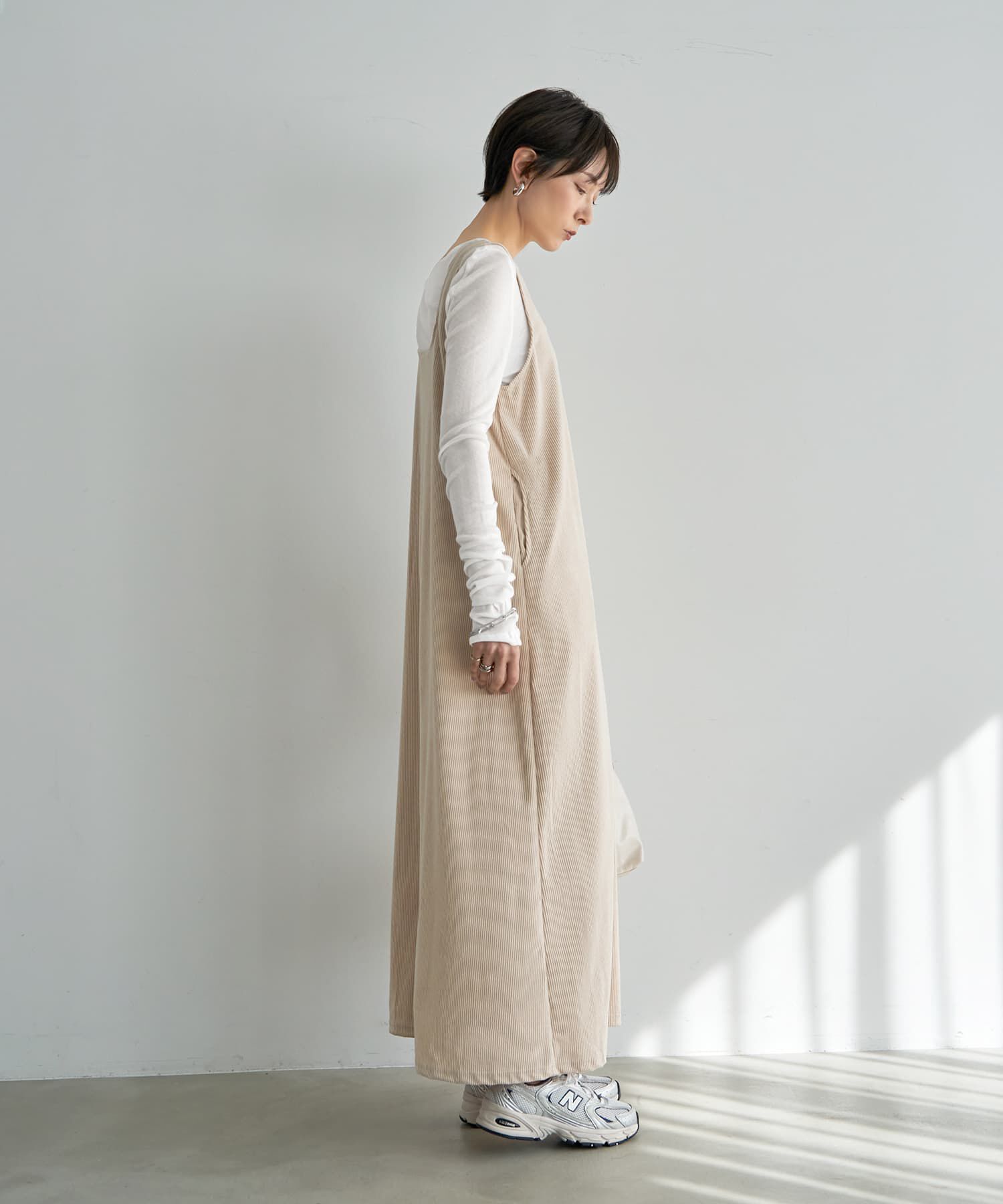 STYLE DELI「薄めコーデュロイスクエアオフジャンパースカート」|ワンピース|