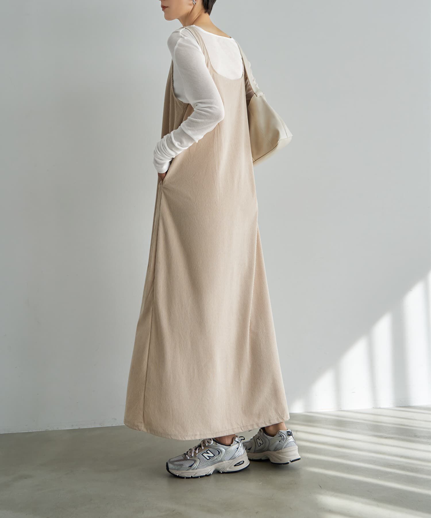 STYLE DELI「薄めコーデュロイスクエアオフジャンパースカート」|ワンピース|